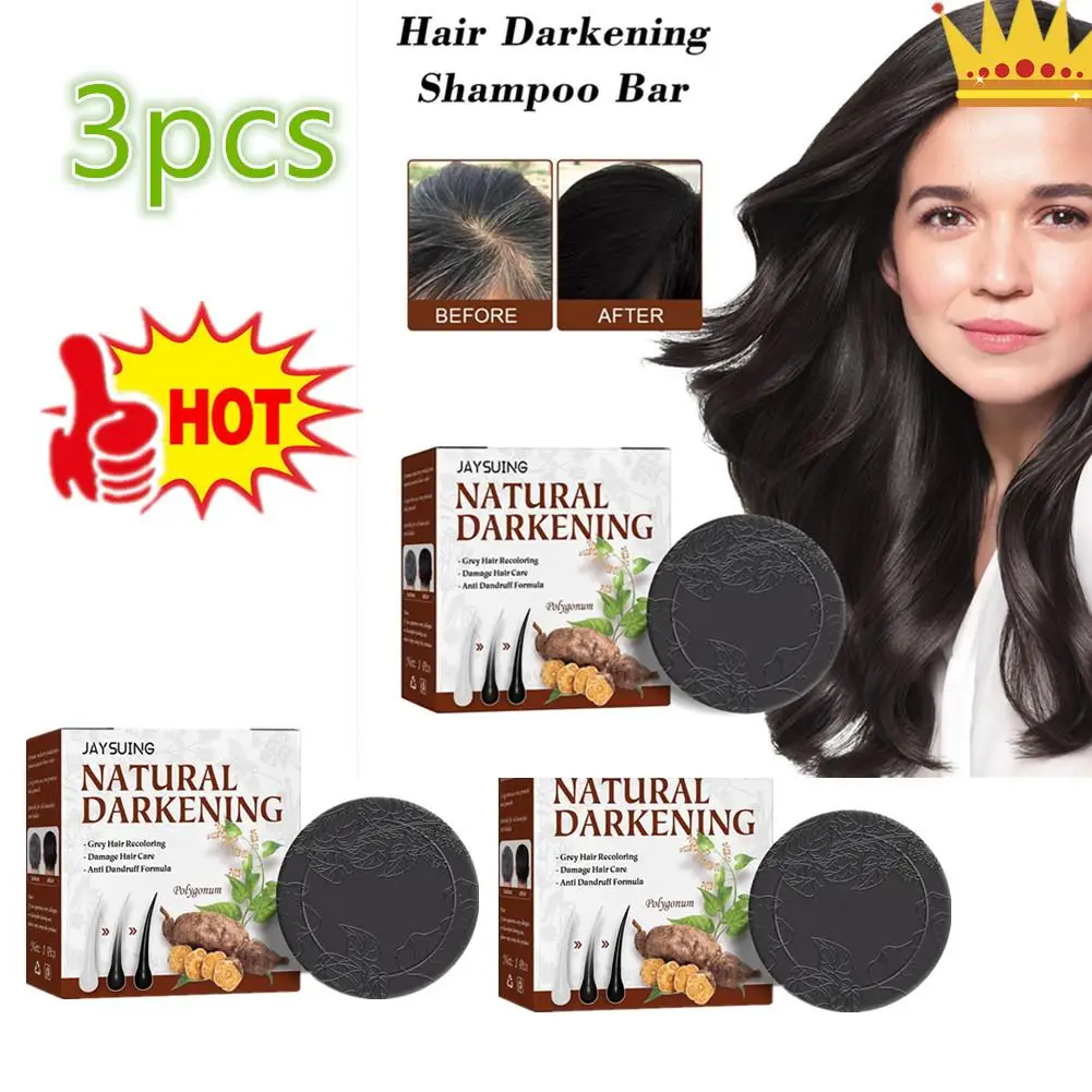 3X Polygonum Hair Darkening Shampoo Soap Bar Repair Gray Black Soap Shou Hair Essence Hair Soap To White Color Wu Shampoo