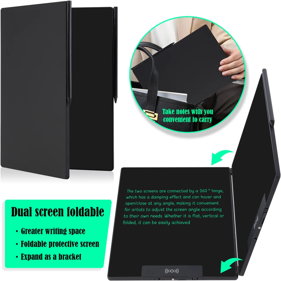 Opvouwbaar LCD-schrijftablet van 14,3 inch met gesplitst scherm, uitwisbaar elektronisch tekenbord en notitieboek._voghion.com