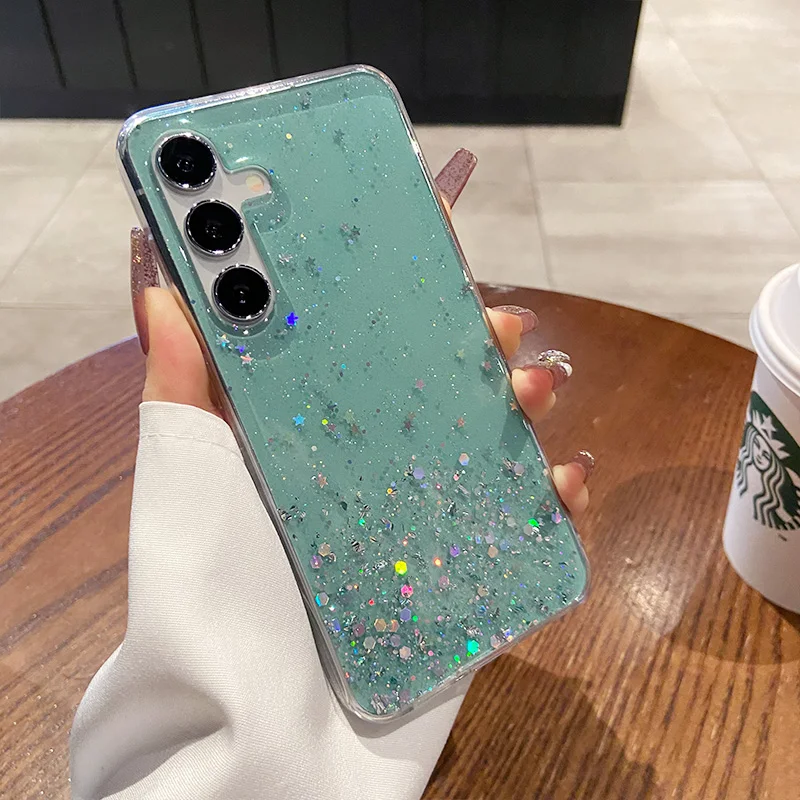 Transparent Glitter Star Sequin Epoxy Soft Phone Case