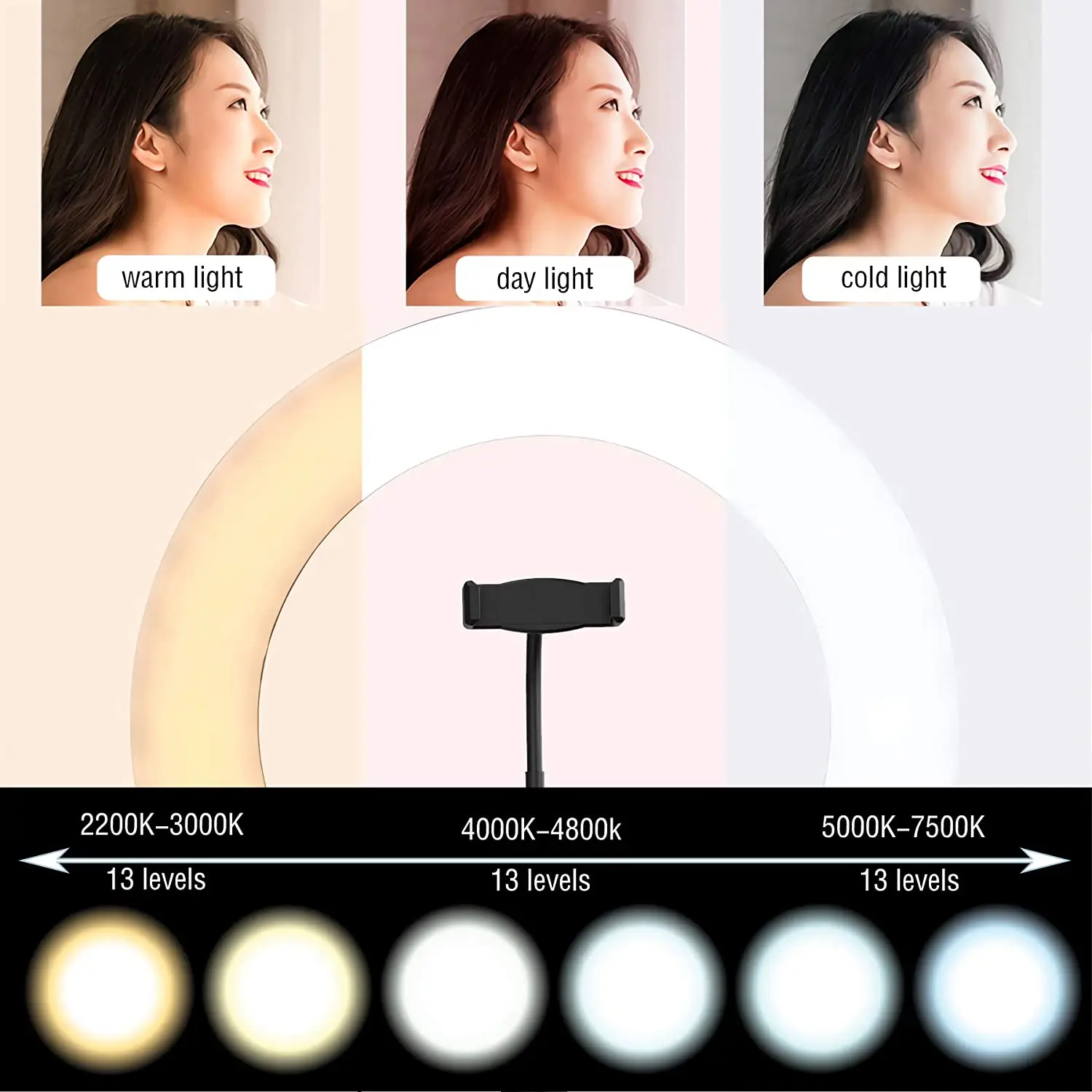 26cm Dimmable LED Selfie Ring Light without Tripod 12inch Led round Ring Light Photography Ringlight for Tiktok Video Live Lamp
