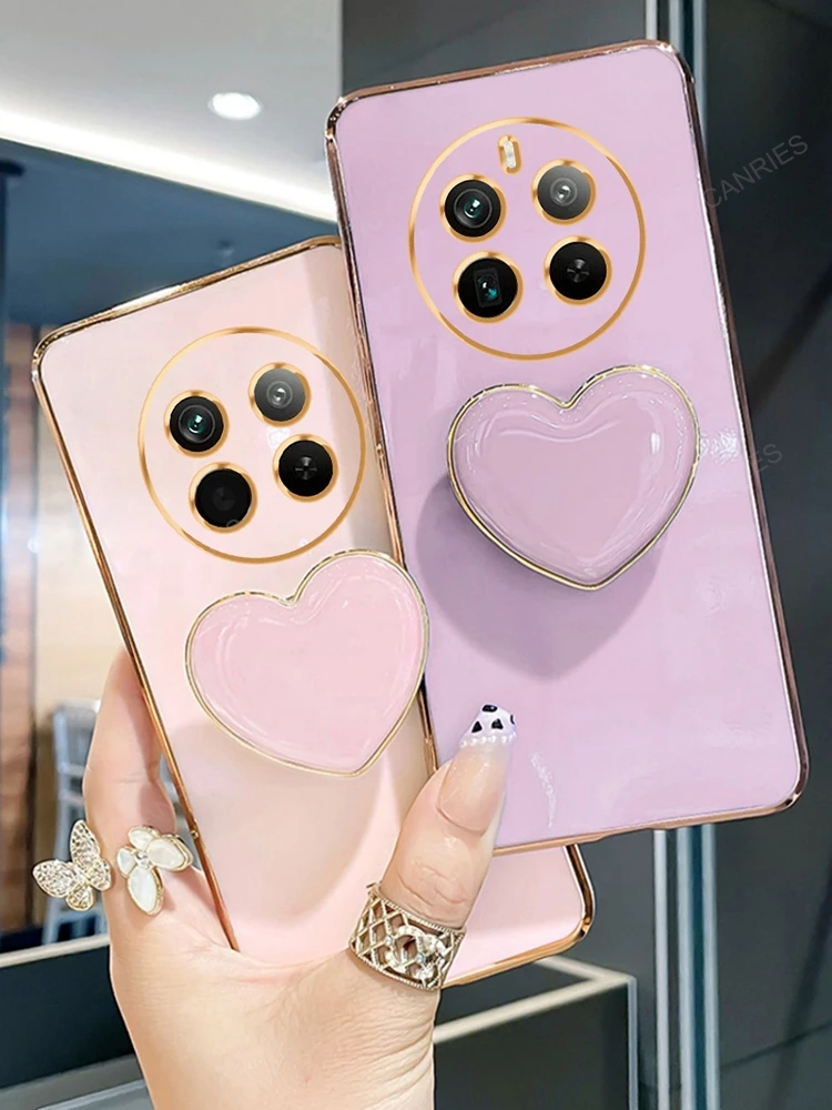 Luxury Plating Phone Holder Case with Love Heart Stand and Silicone Cover