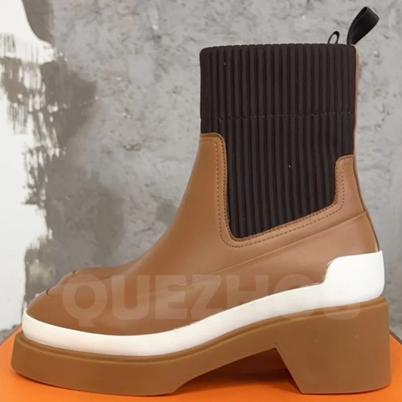 

Women Ankle Boots Autumn Winter New Genuine Leather Upper Platform Design Round Toe Short Boots Fashion Versatile Female Shoes