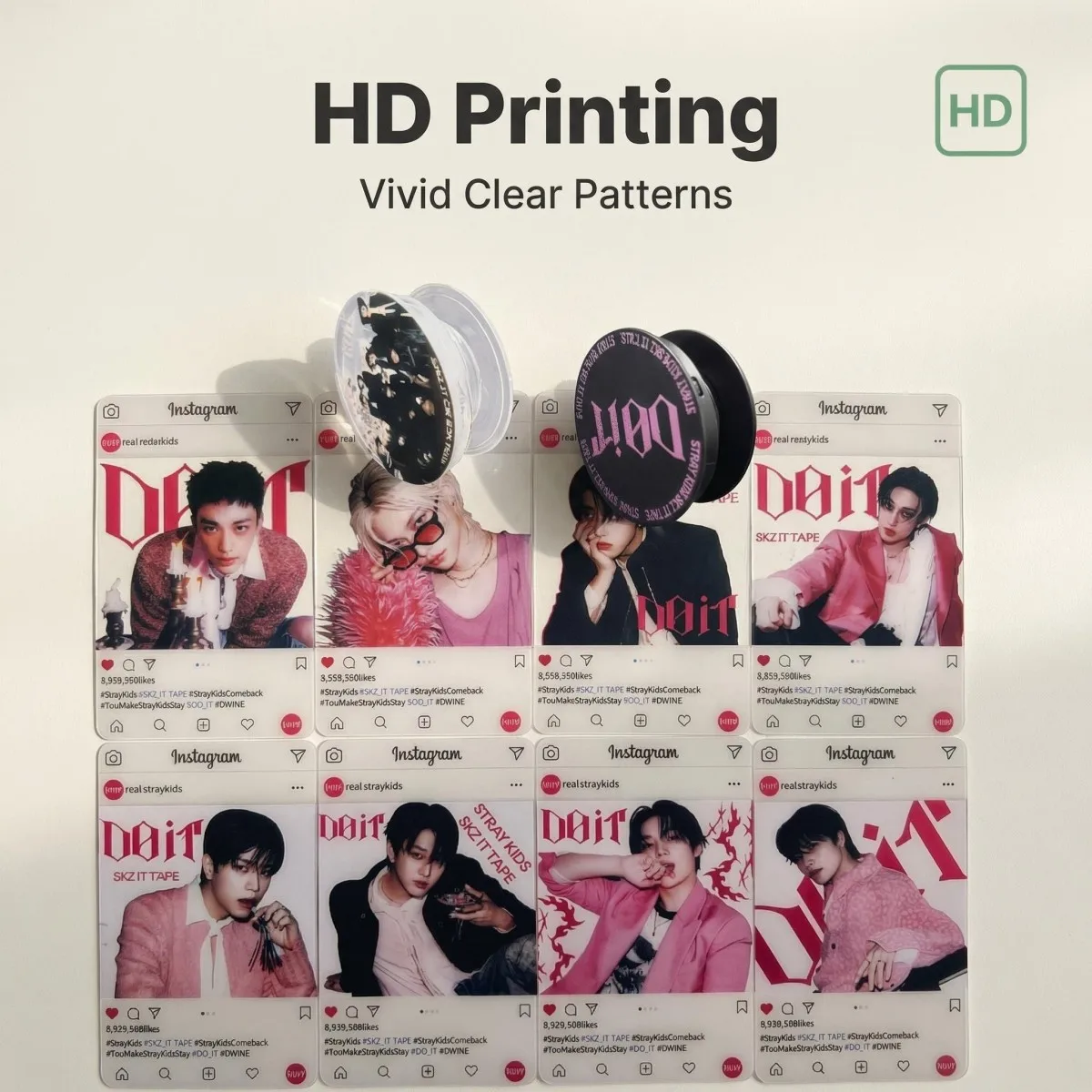 스트레이 키즈 이미지 SKZOO 팬 기프트 세트 8개 투명 카드 폰링 홀더2 데일리 디스플레이 장식품 활동 장면 활용 SKZ