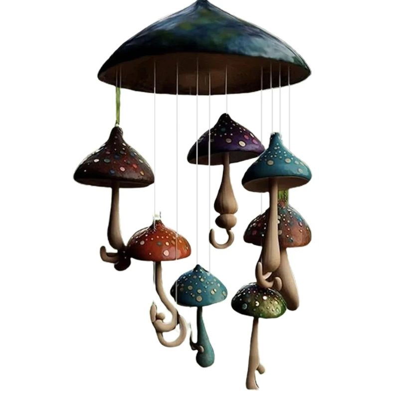 Vintage Resin Mushroom Wind Chimes Rust Resistant, Unique Texture, Ethereal Sound Yard Decor, Hanging Pendants L9BE 6