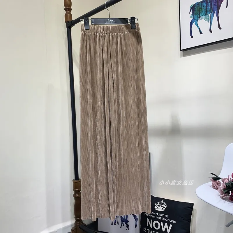 Summer Thin Chiffon Wide Leg Pants For Women Casual Candy Color Loose Long Pants Lady Solid Color Straight Pleated Trousers