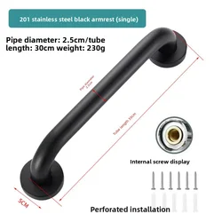 Premium Stainless Steel Anti - Slip Shower & Bathroom Safety Grab Bar with Towel Rack (30cm - Black)