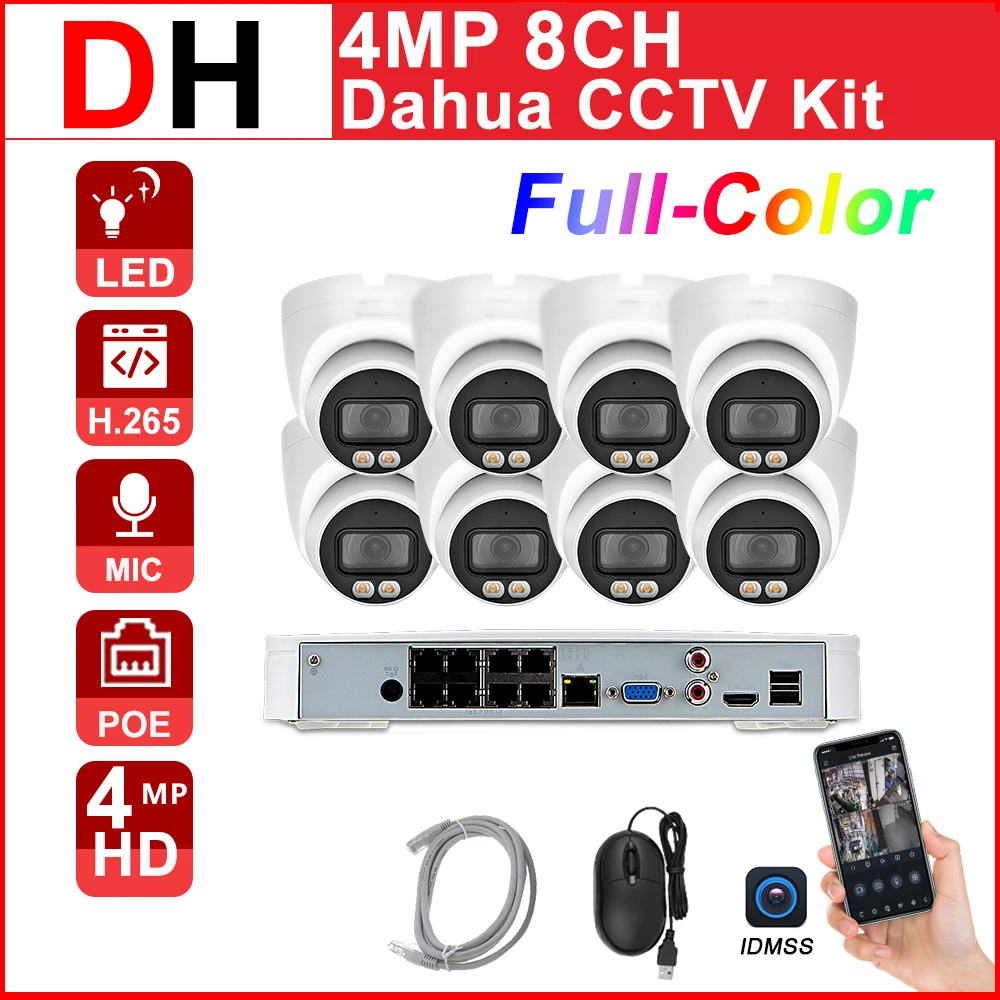 Dahua 8ch Cctv Kit Poe Nvr 4mp Hd Nvr41088p4ks2 Ip Camera Ipchdw2439tasleds2 Fullcolor