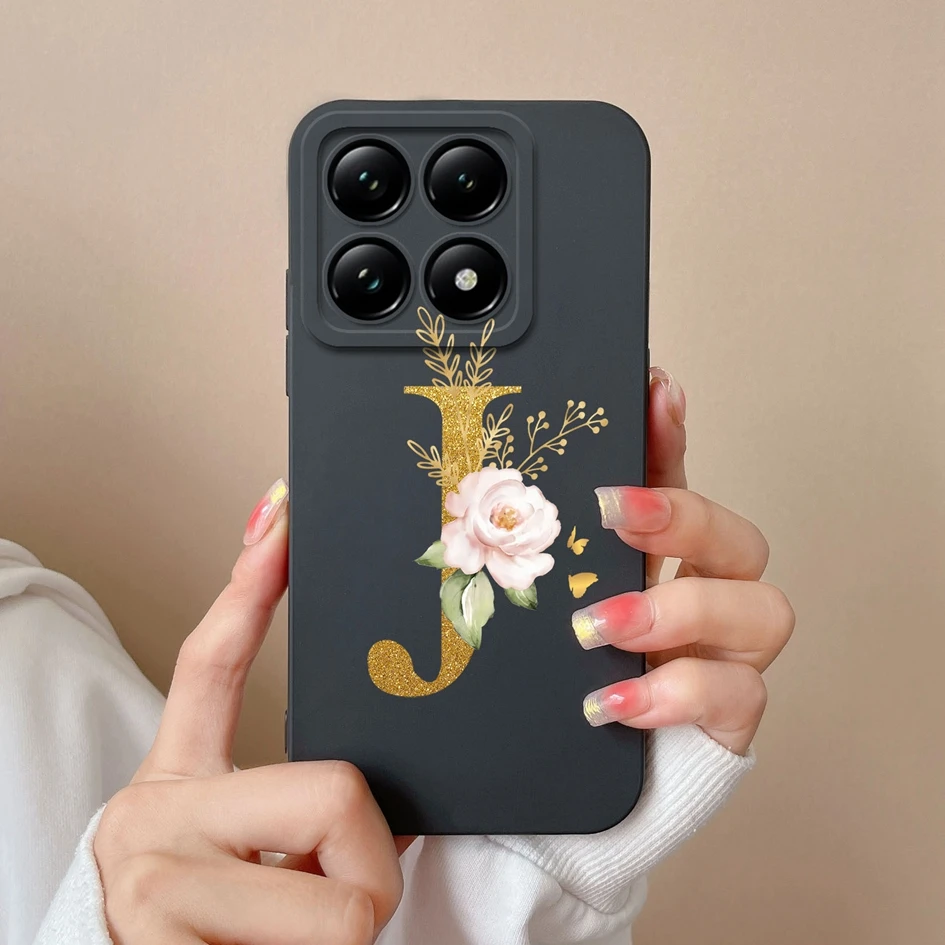 Liquid Soft Silicone Bumper - Pretty Flower Letter Design Anti-Drop Phone Case