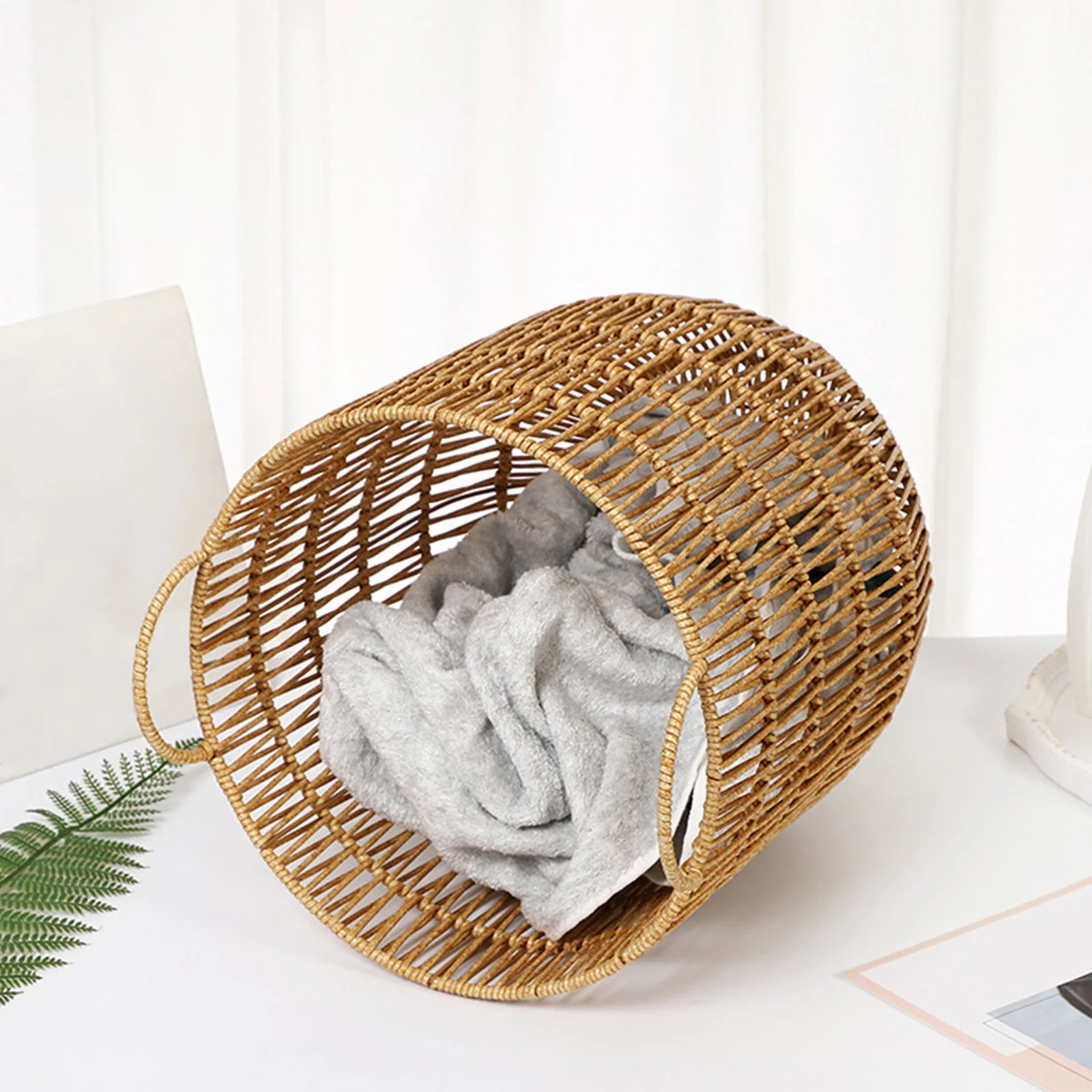 Dirty Laundry Basket Laundry Basket Clothes Storage Basket Household Clothes Basket Imitation Rattan Woven Basket Dirty Clothes 4