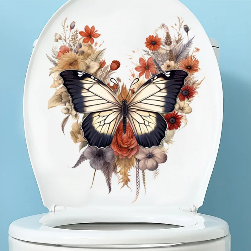 Funny Butterfly Toilet Stickers Waterproof Adhesive Decorative Vinyl Decals for Toilet Lid Wc Refrigerator Home Decoration