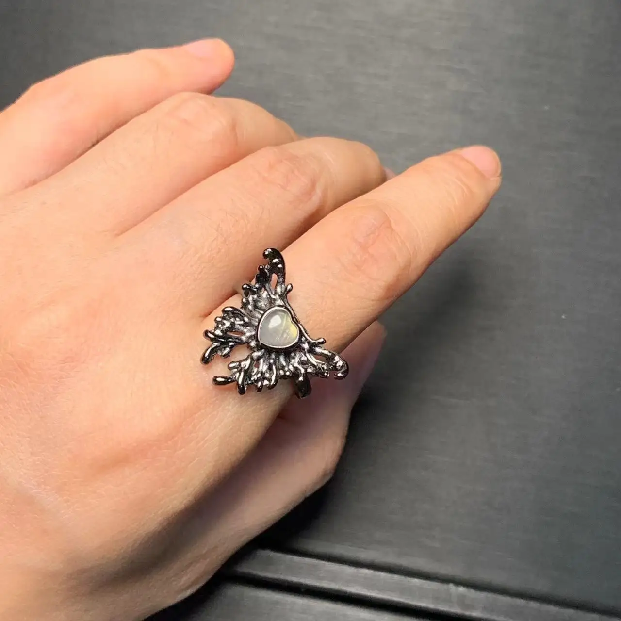 MM Natural Moonstone Ring Adjustable Female Oval  light ring Jewelry for Women Gift Wholesale High Quality Vintage Fine