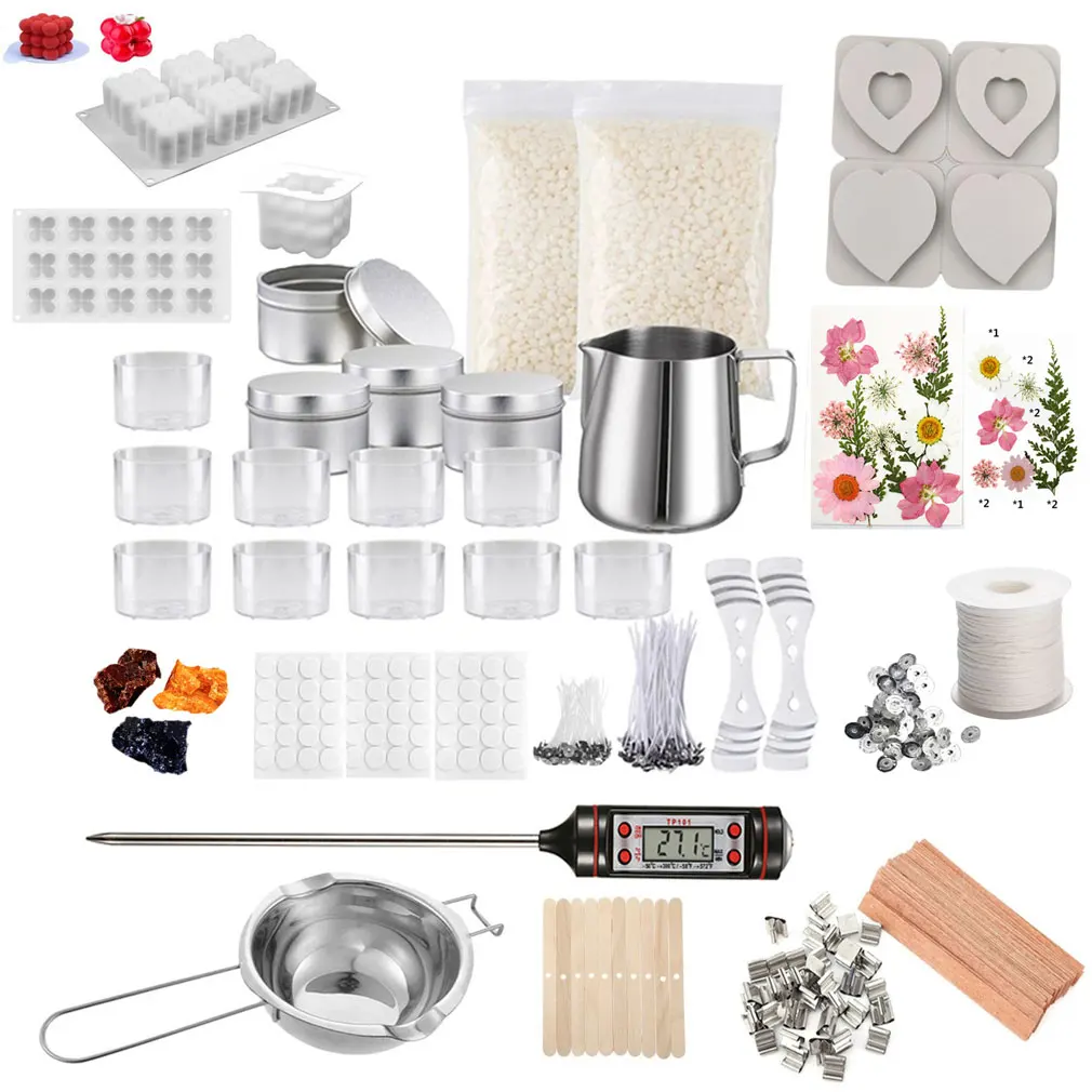 1Set DIY Candle Making Kit Soy Wax Moulds Dried Flower Arts Crafts