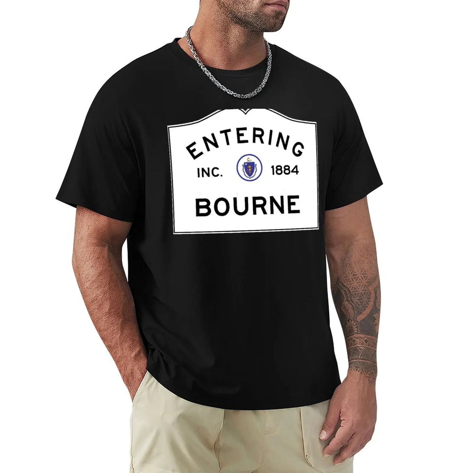 

Entering Bourne - Commonwealth of Massachusetts Road Sign T-Shirt boys whites cute tops heavyweights mens cotton t shirts