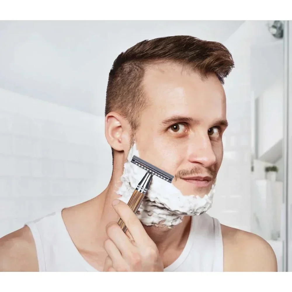 Vintage Shaver Stainless Steel Double-sided Blade Natural Bamboo Handle Manual Safety Razor Blade Shaver - Image 6
