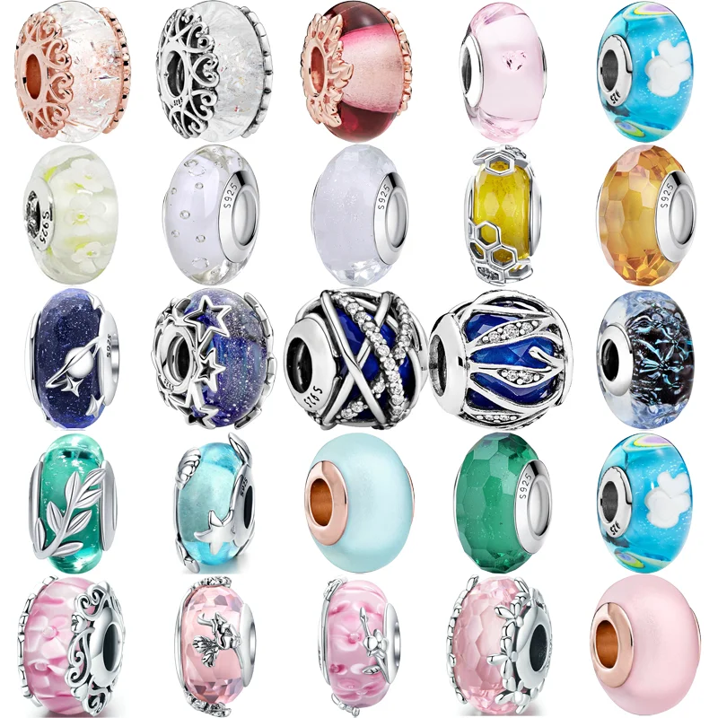 

New Starfish Shell Stars Sky Sparkling Murano Glass Beads Fit Pandora Charms Bracelet Original Women 925 Sterling Silver Jewelry