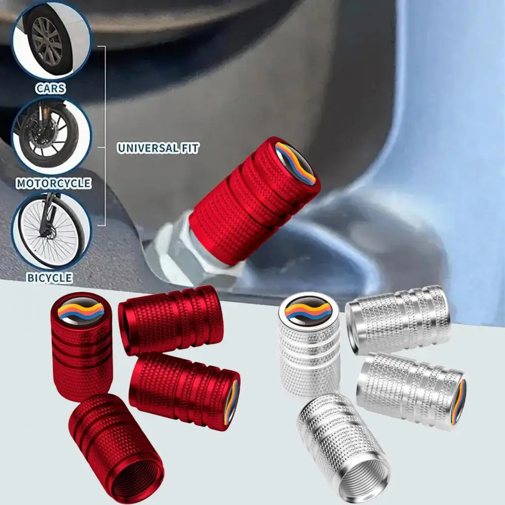 4Pcs Car Tire Valve Stems Caps Knurling Style Tire Valve Cap Vibrant Color Stainless Steel Wheel Stem Air Cap Car Supplies