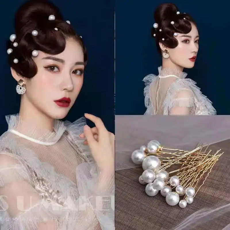 Hairpins Hair Clip Hair Accessories Bridal Tiara Wedding Hairstyle Design Tools Women U-shaped Pin Metal Barrette Simulated Pearl