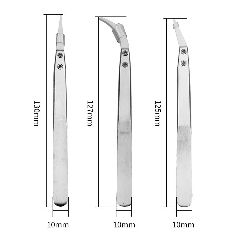 Anti-Static Ceramic Tweezers Stainless Steel Industrial Ceramic Tweezers Insulated Straight/Curved Tip Black-Whit