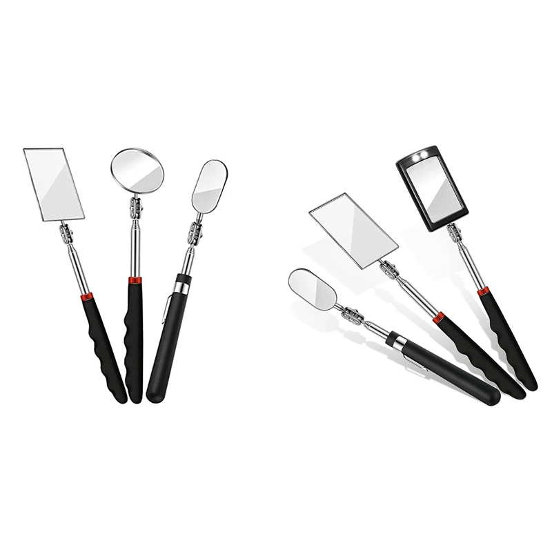 

3 Pieces Telescoping Inspection Mirror Round Mirror Square Mirror Inspection Tool For Checking Vehicle,Observing Mouth