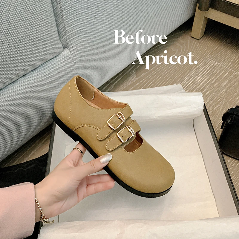 

2023 new spring women pumps natural leather 22-24.5cm length cowhide+pigskin double buckle Mary Jane shoes fashion Doug shoes