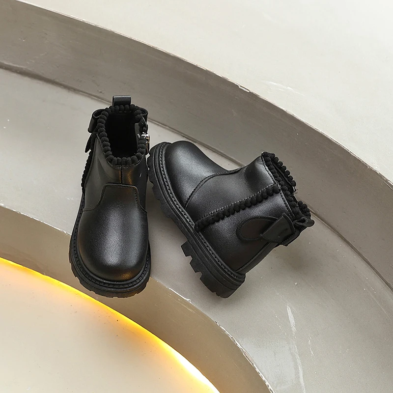 New Kids' Ankle Boots Fashion Spring Autumn Girls Short Leather Boots Elegant Princess Catwalk Children's Casual Platform Boots