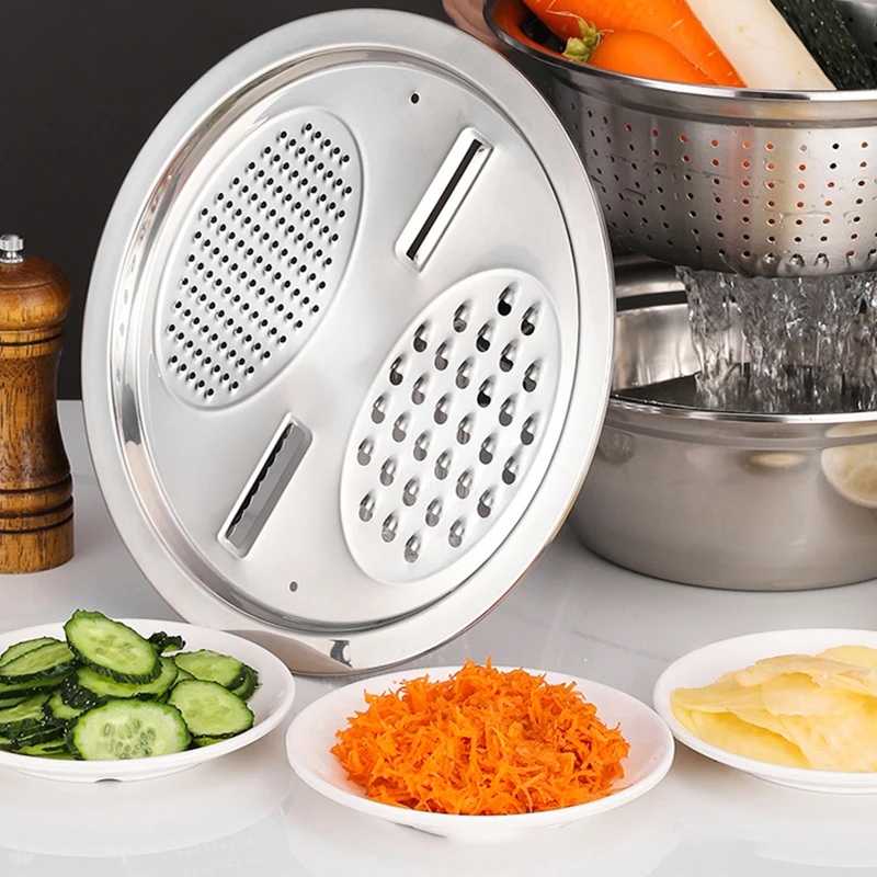 3PCS Multifunctional Stainless Steel Kitchen Graters Vegetable Slicer Vegetable Cutter Drain Basket Set Fruit Drain Basin
