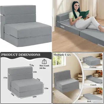 Memory Foam Sofa Bed, 7-Inch Foldable Mattress, Convertible Sleeper Couch for Living Room and Home Office Use 1