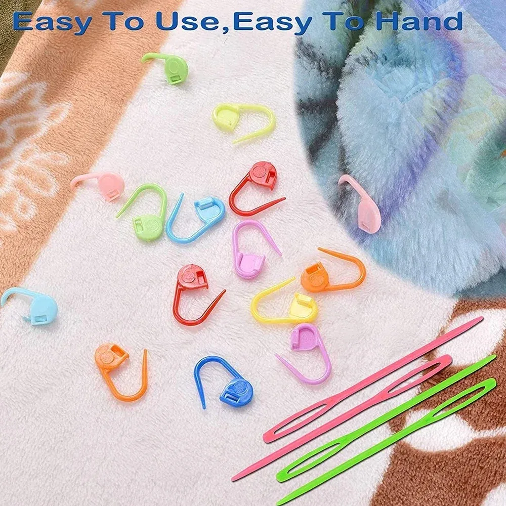 26Pcs sewing knitting kits large eye blunt yarn needles plastic weaving needles crochet locking counter stitch markers