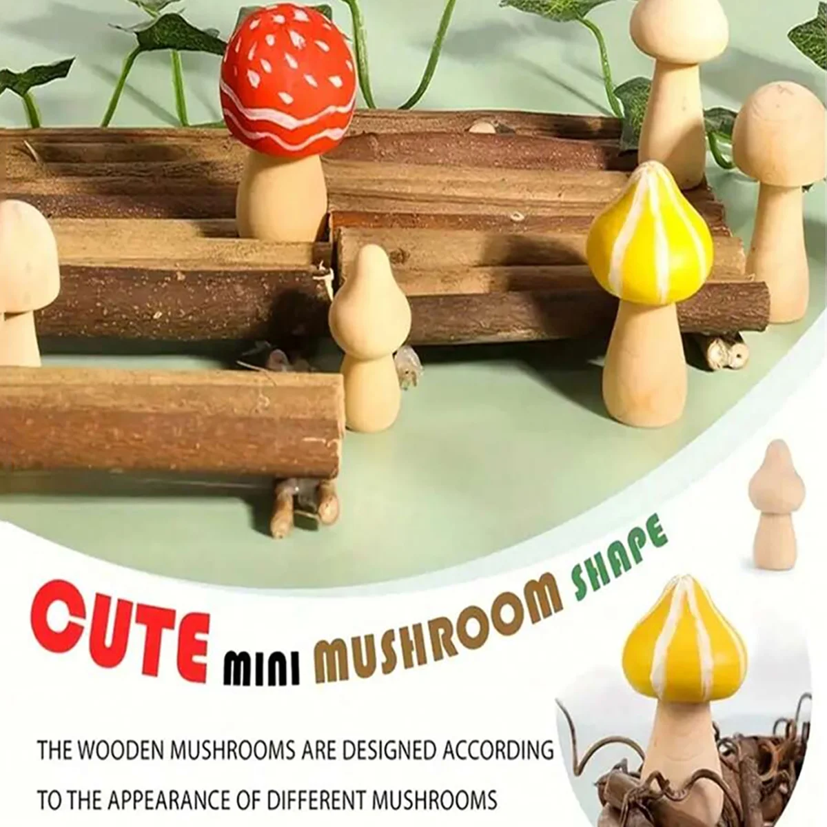 24PCS Unfinished Wooden Mushroom Figurines for DIY Crafts 5