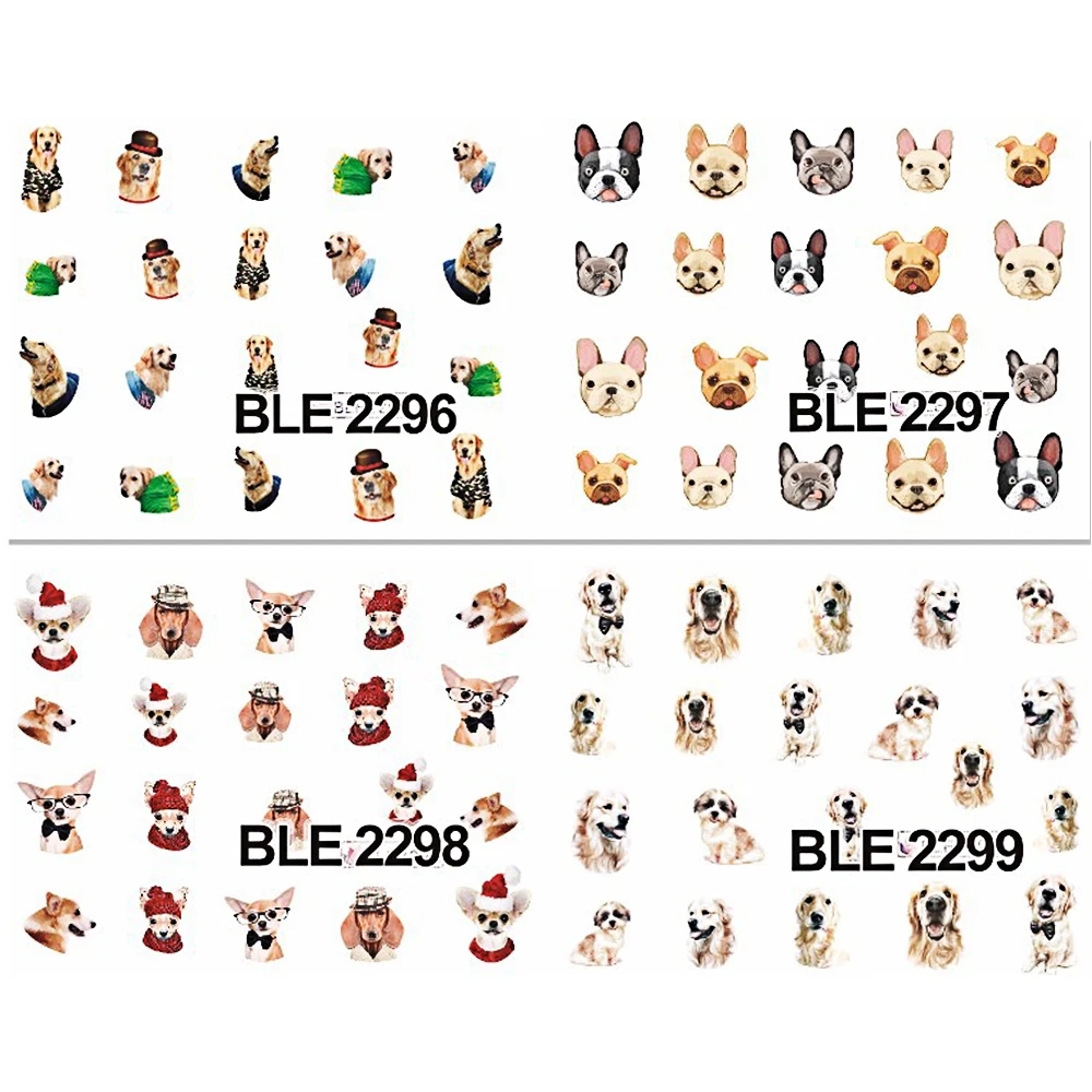 1 Sheet Cute Dog Nail Art Water Transfer Stickers Water Decals Nail Tips Decals DIY Manicure Art Tattoos LABLE2292-2302