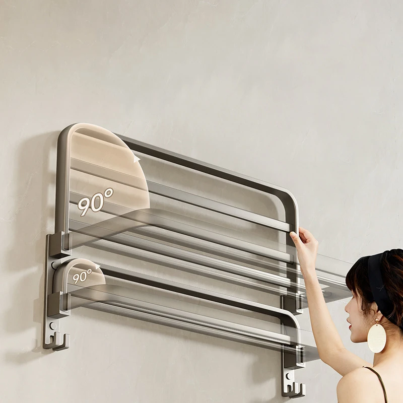 Folding towel rack towel holder Movable Wall Mounted Hook Rail Shower Bathroom Accessories