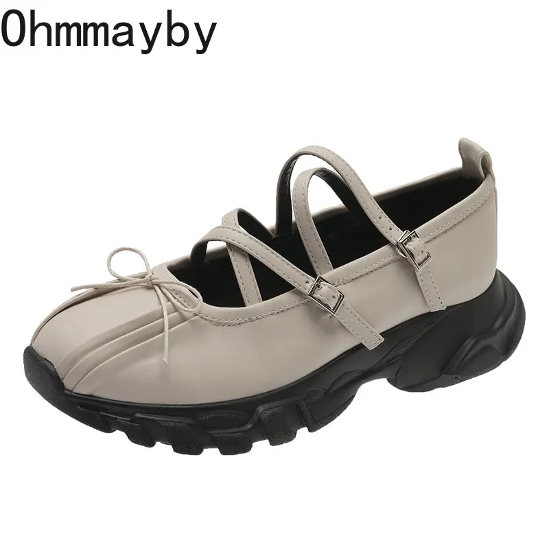 Autumn Chunky Women Sports Shoes Fashion Shallow Butterfly-knot Platform Flat Shoes Ladies Casual Outdoor Mary Jane Shoes