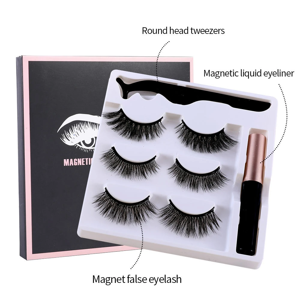 Fake Eyelashes Magnetic Eyelashes 3D Mink Eyelashes Makeup Magnetic Lashes Eyeliner Tweezers Set
