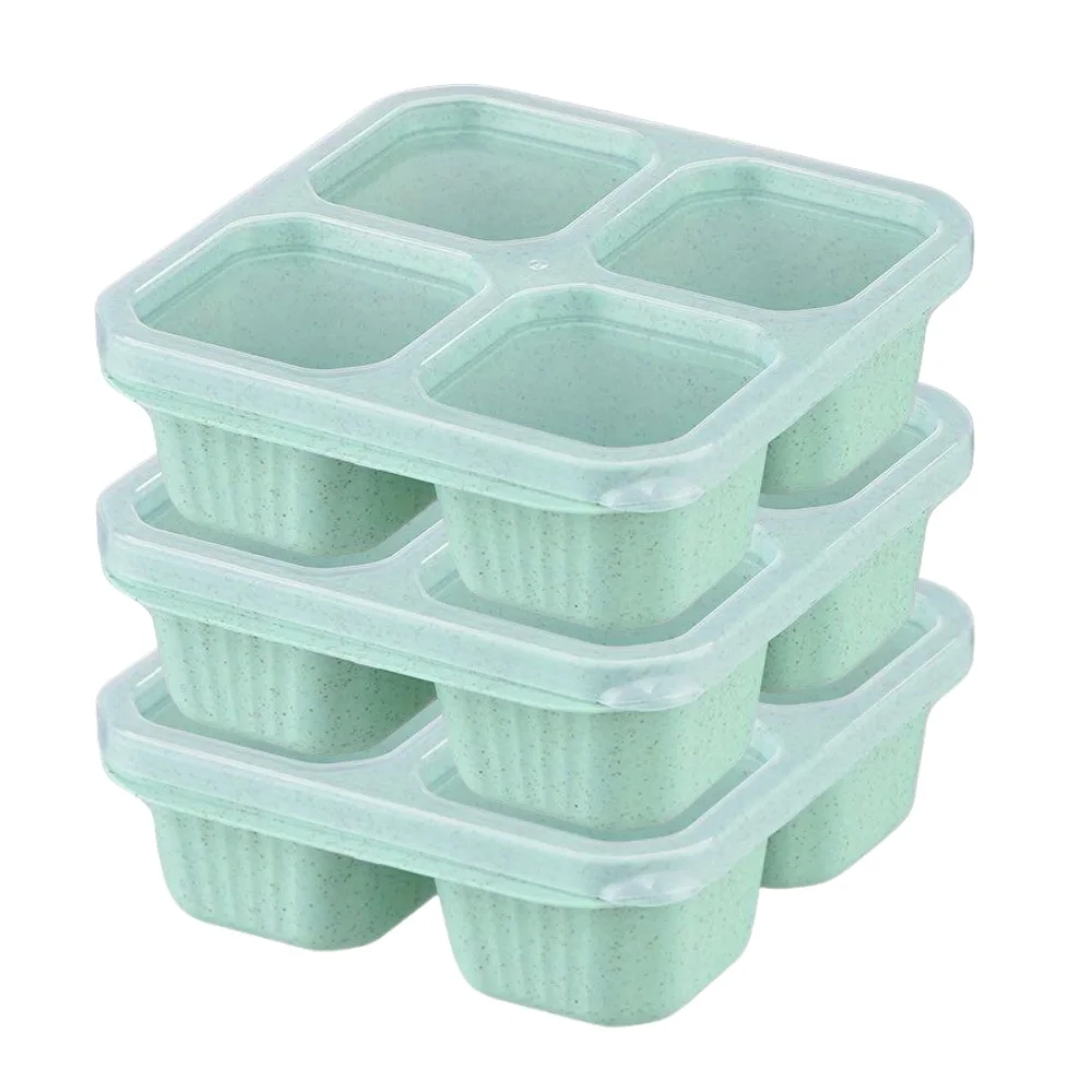 Set of 3 Reusable 4-Compartment Bento Snack Containers with Lids - Durable, BPA-Free Lunch Boxes for School, Work, and Travel