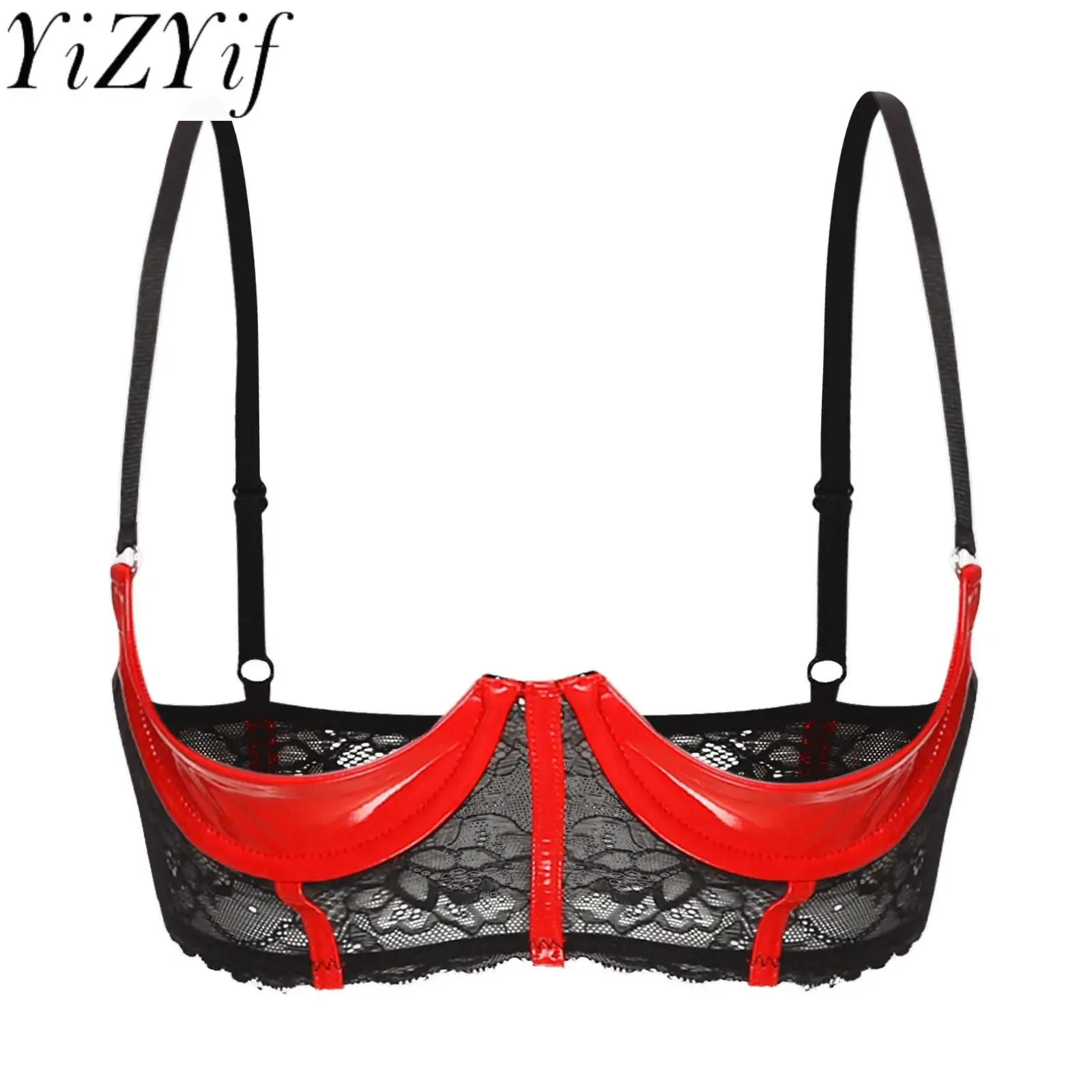 

Sexy Women Patent Leather Bra Tops Open Cup Underwired Bra Crop Top Wet Look Latex 1/3 Cups Push Up Bralette Underwear Lingerie