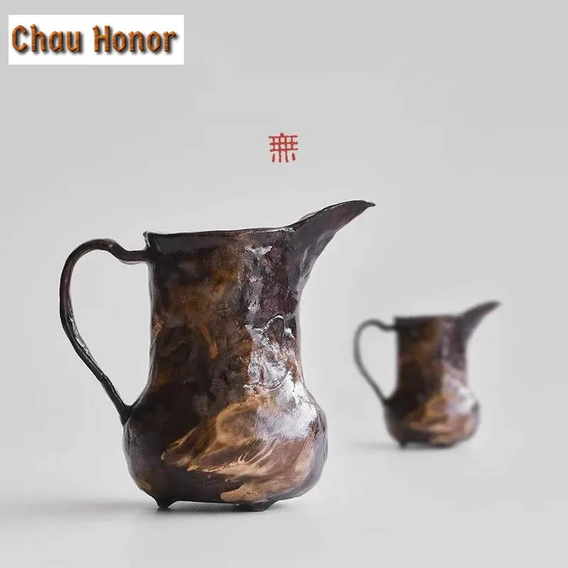 125ml Hand-made Coarse Pottery Fair Cup Creative Handle Pot Powder Yin Male Cup Ceramic Coffee Equalizing Cup and Wine Divider