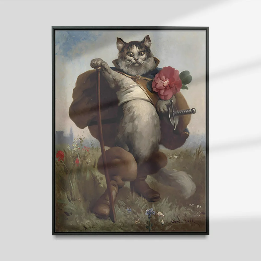 

Vintage Poster Puss in Boots Wall Art Canvas Print Antique Cat Oil Painting Le Chat Botte Andre Gill French Fairy Tale Art Decor