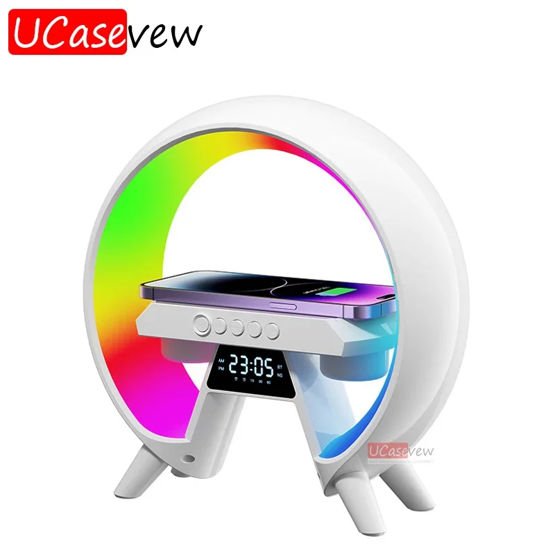 15W Wireless Charger Stand Sveglia Altoparlante Bluetooth Smart Light Rgb Atmosphere Lamp Comodino Night Light Decorazione Della Camera Da Letto