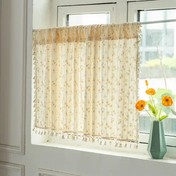 Semplice cotone margherita tenda corta tasca da strada ombra floreale nappa per cucina camera da letto soggiorno tenda per finestra a bovindo 1