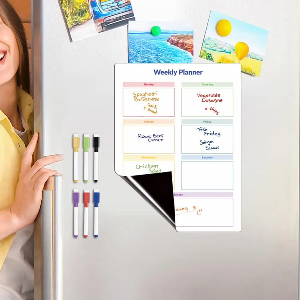 Weekly Planner for Lifestyle Magnetic Whiteboard Weekly Planner Set 9pcs for Fridge with Dry-erase Message Board Home