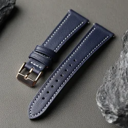 Luxurious Blue - Green French Goat Leather Quick - Release Strap (18 - 22MM) - 19mm (D  rose gold)