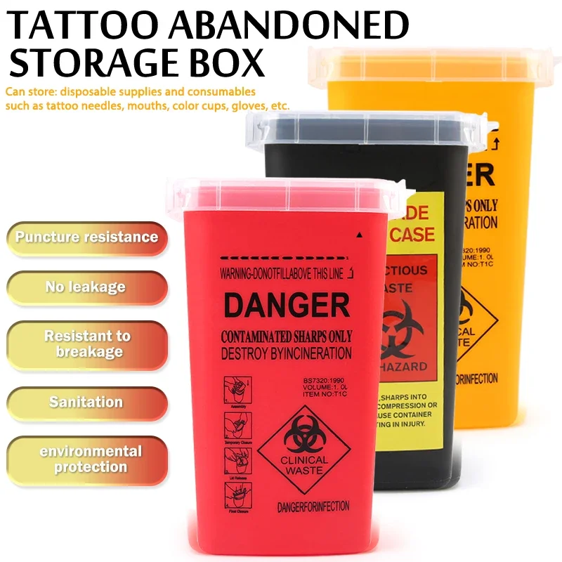 1L Plastic Tattoo Waste Box Medical Supplies Container Disposable Microblading Sharps Needle Tips Accessories For Eyebrows 2