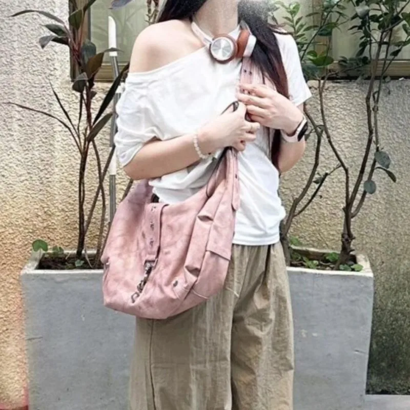 JIAERDI Fairycore Pink Shoulder Bags Purse Women Hot Girls Leather Large Capacity Crossbody Bag Female Retro Y2k Handbag Chic