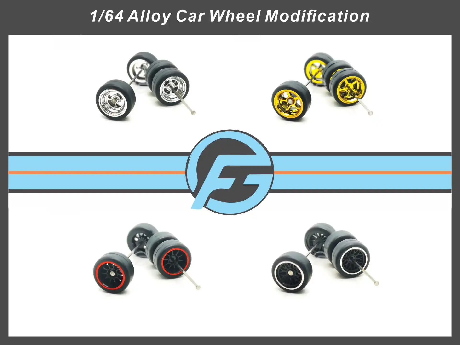 FANSGUY Adult Car Model Wheel Parts 1Set 10.8mm 1/64 Alloy Car Wheels Black Rubber Tires N-Series