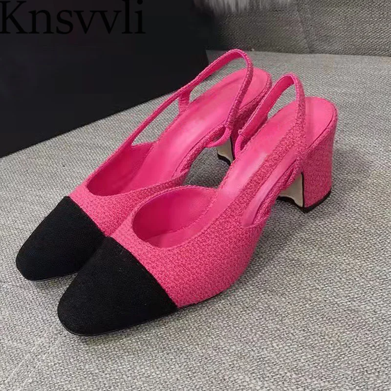 

Hot Sales Square Heels Women Pumps Round Toe Slip-on Slingbacks Summer Party Shoes Female Chunky High Heels Sandals Woman