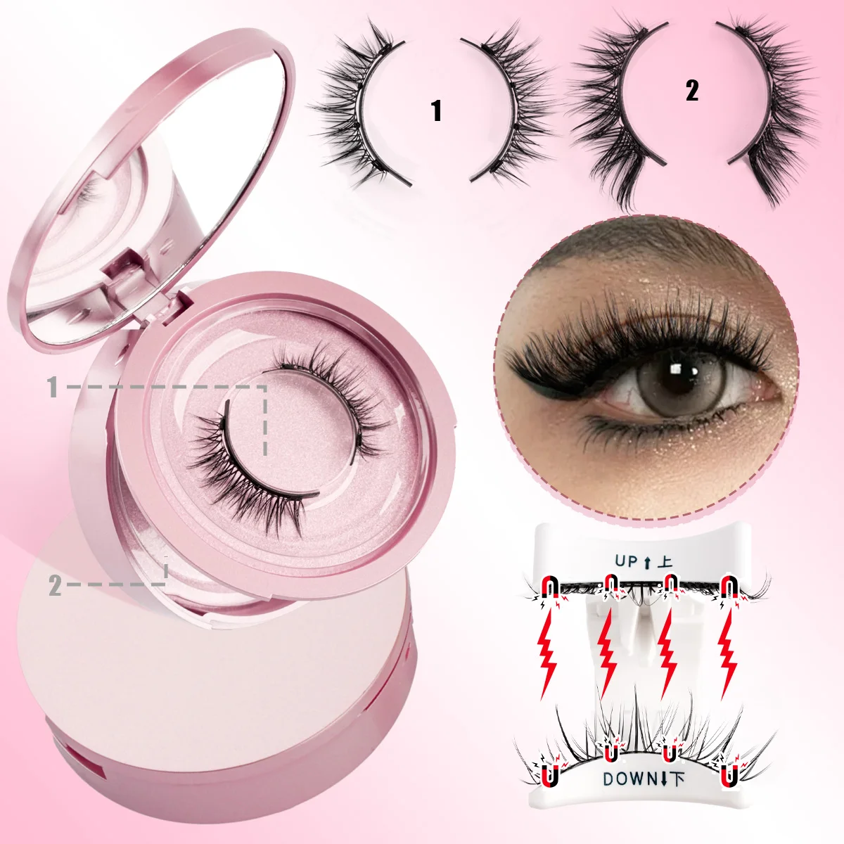 Magnetic Eyelashes Set 2 Pairs Natural Long 3DMink Eye lashes Makeup Tool Reusable Magnetic Lashes with Applicator Kit C&iacute;lios