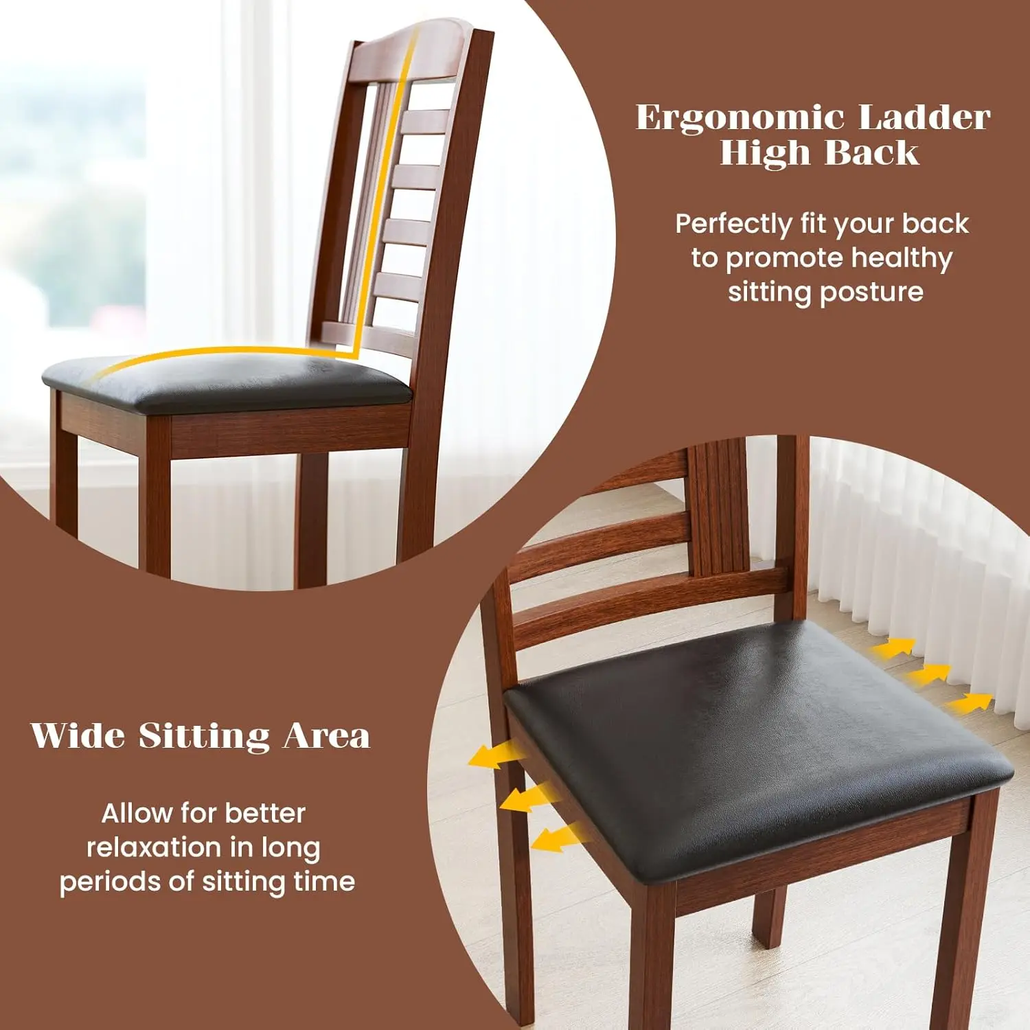 Wooden Dining Chairs Set of 4, Upholstered Kitchen Side Chairs with Faux Leather Padded Seat & Rubber Wood Frame