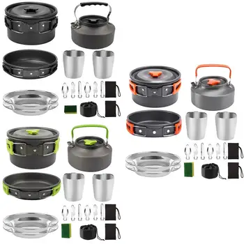 thumbnail interactive-video image 1 of 13-Piece Camping Cookware Set For 1-2 People – Non-Stick Pots, Stainless Steel Cups, Cutlery & Foldable Stove, Lightweight & Portable 1 of 13