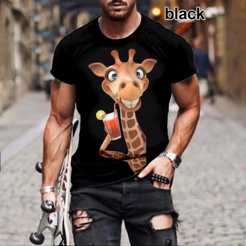 

2023 Summer 3D Printing Cute Animal Men's T-shirt Fashion Hip Hop Harajuku Short Sleeve Top Casual O-Neck Extra Large T-shirt St