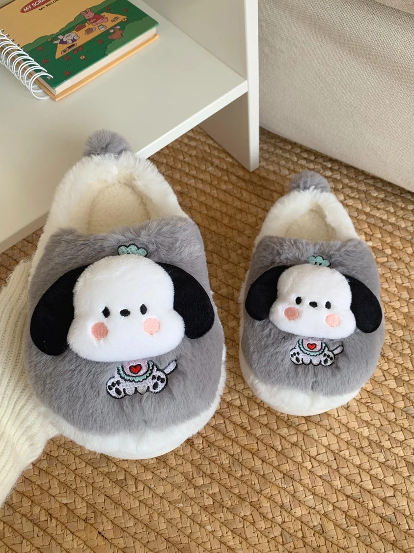 

Plush Cute Puppy Cotton Slippers For Couples 2023 Winter Man Women Indoor Anti-skid Thick Sole Home Slipper Shoes